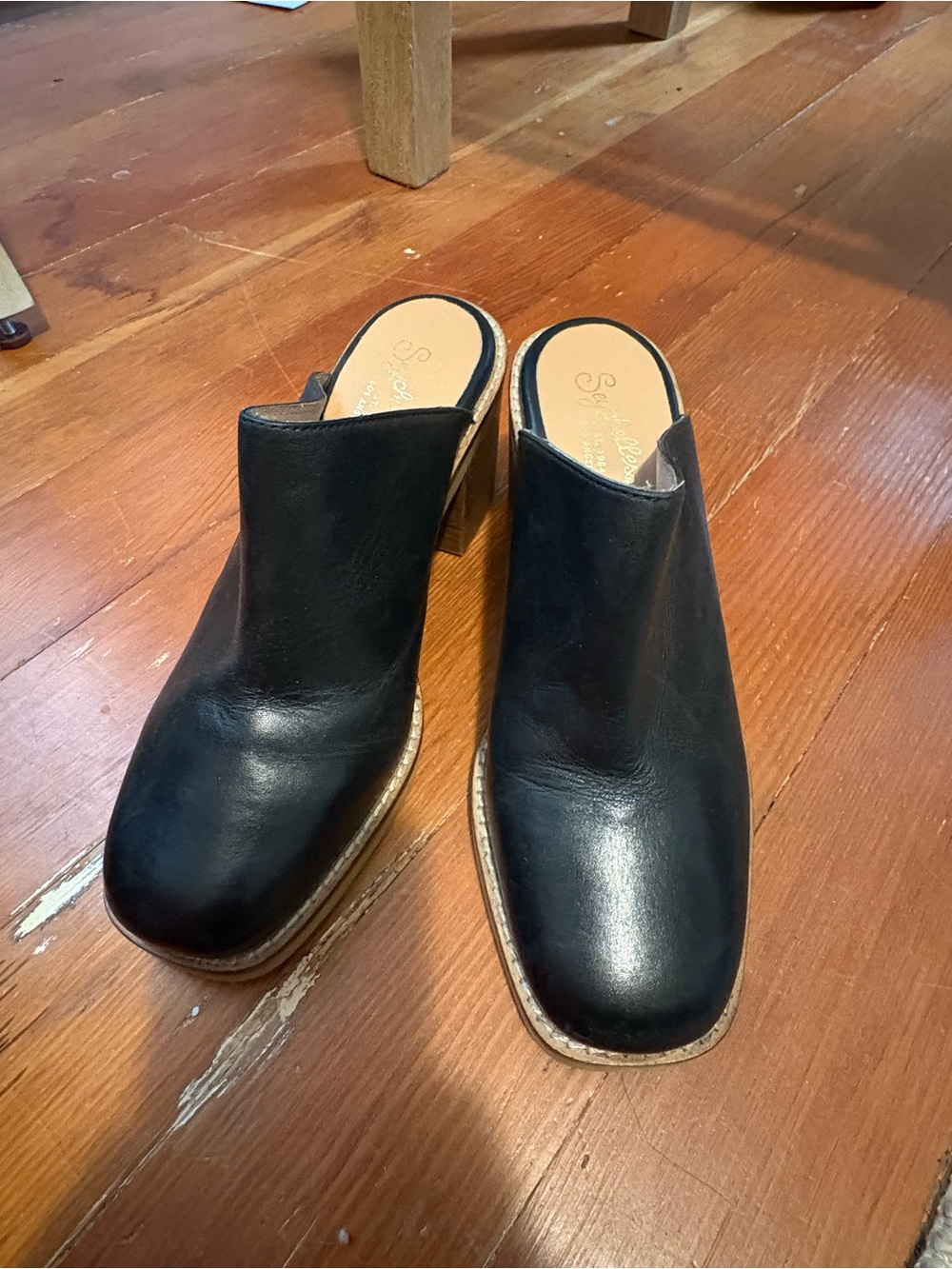 Seychelles Black Leather Mule Heels
